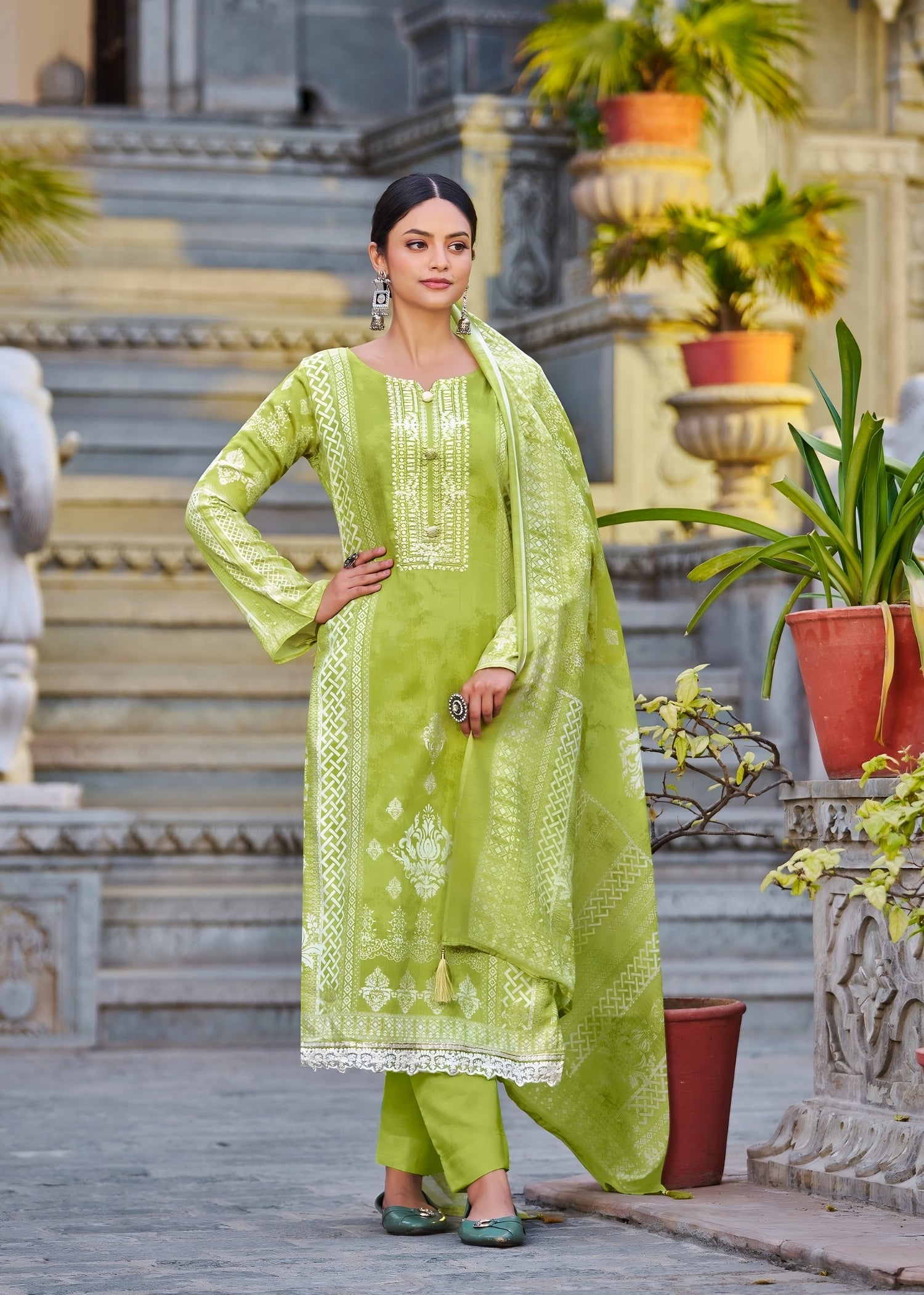 Cotton Satin 3 piece unstitched set - LGreen