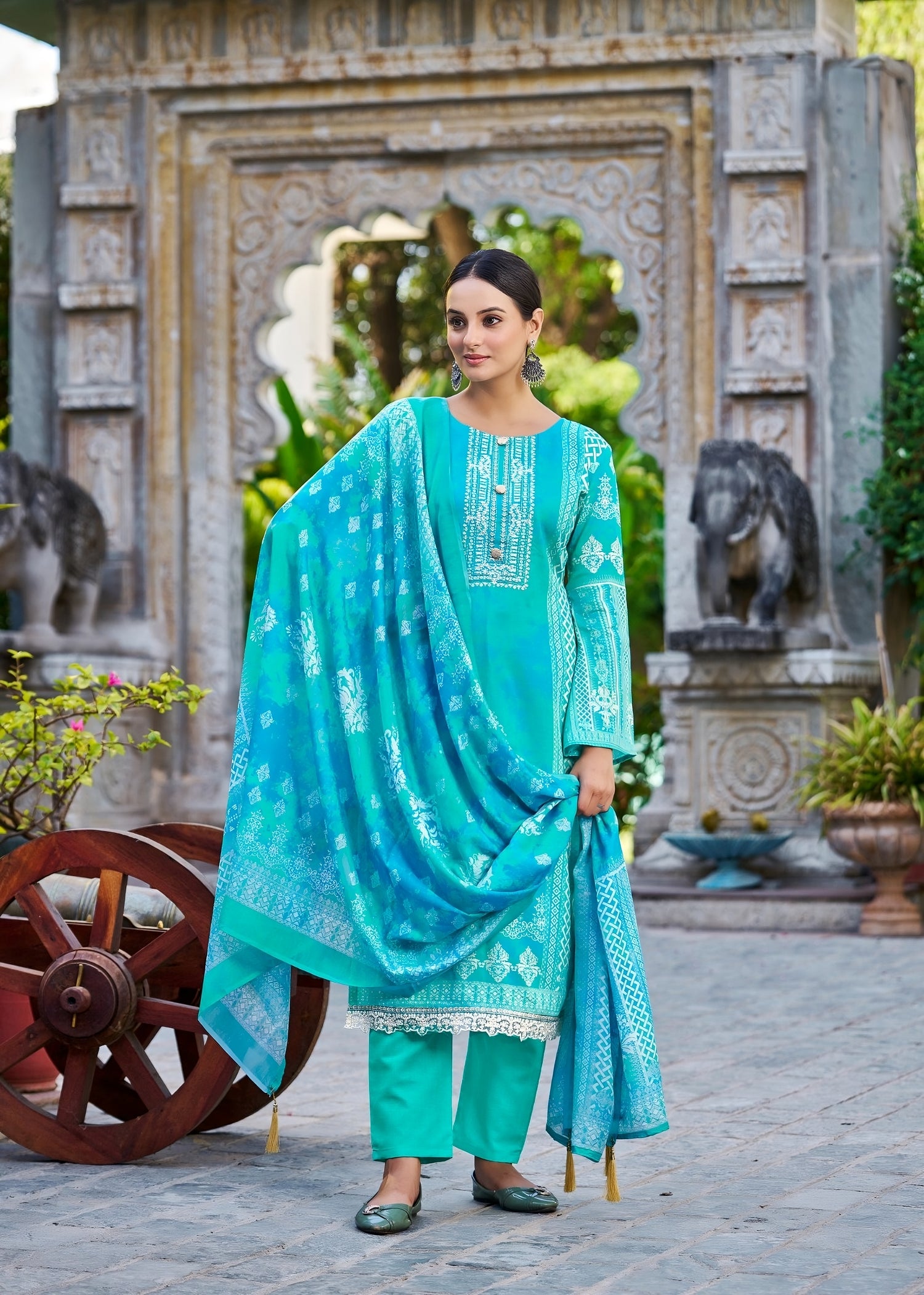 Cotton Satin 3 piece unstitched set - SkyBlue